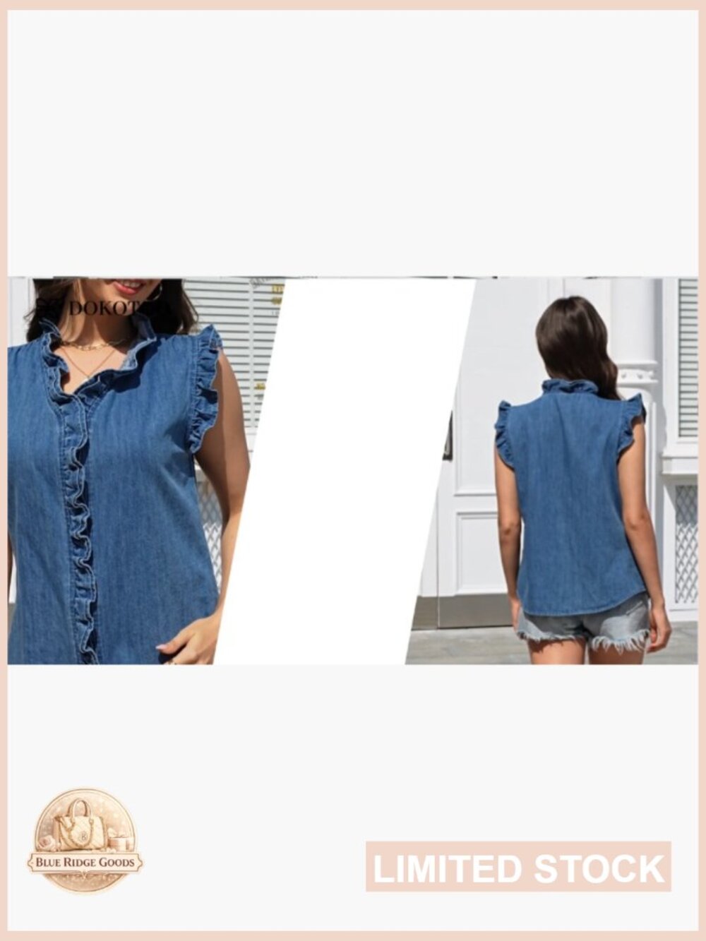 Denim Vest Top Peplum V-Neck Sleeveless Chic Casual Button Down - Picture 7 of 7